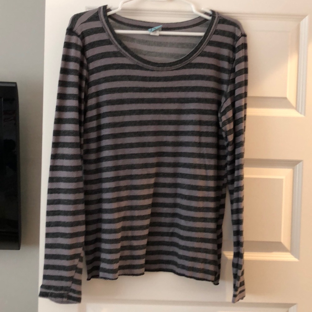 Purple and gray striped top